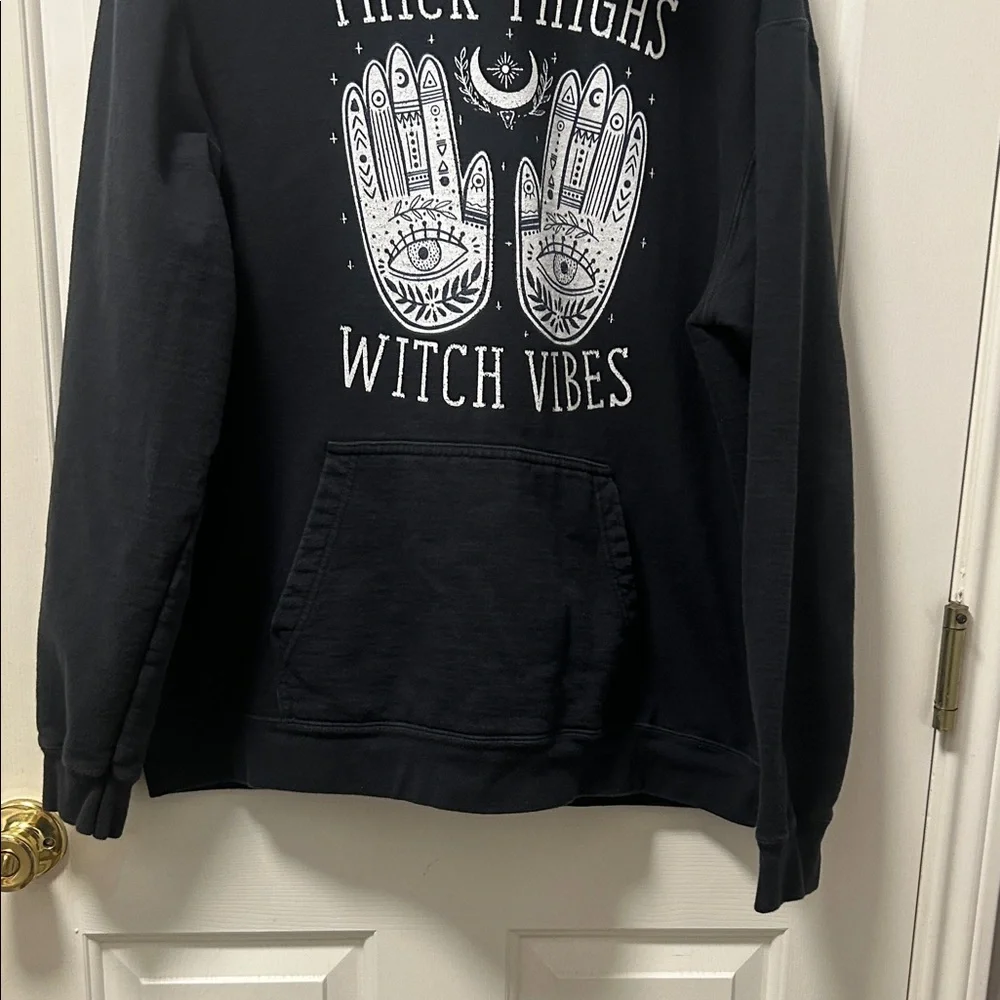 Port & Company Black Graphic Hoodie - Thick Thighs Witch Vibes  Size XLARGE - Picture 4 of 15